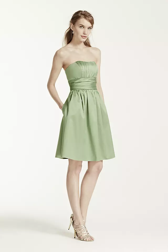 Cotton Sateen Short Strapless Ruched Dress  Image 2