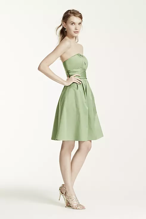 Cotton Sateen Short Strapless Ruched Dress  Image 6