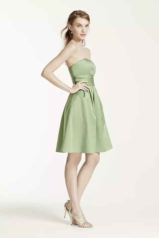 Cotton Sateen Short Strapless Ruched Dress  Image 6