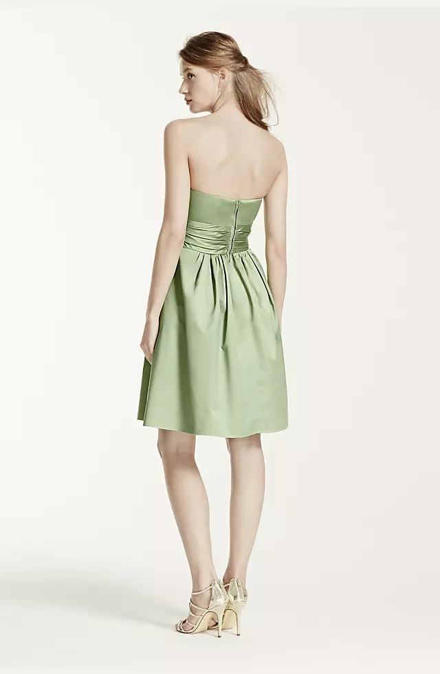 Cotton Sateen Short Strapless Ruched Dress  Image 3