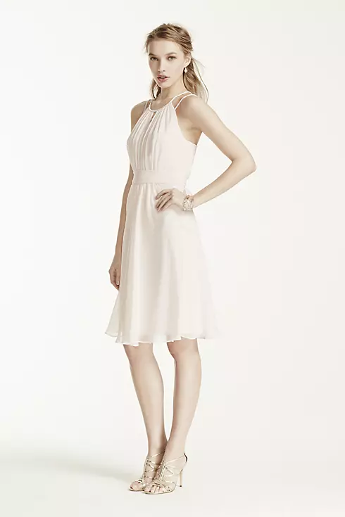 Short Sleeveless Chiffon Dress with Beaded Straps Image 3