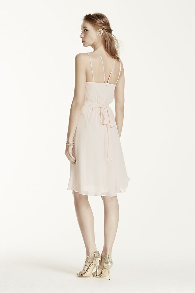 Short Sleeveless Chiffon Dress with Beaded Straps Image 6