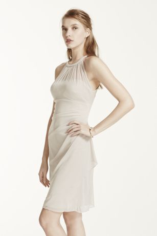 Extra Length Short Mesh Dress with Side Cascade | David's Bridal