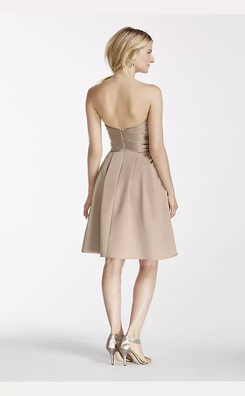 Short Strapless Satin Dress with Pockets Image 2
