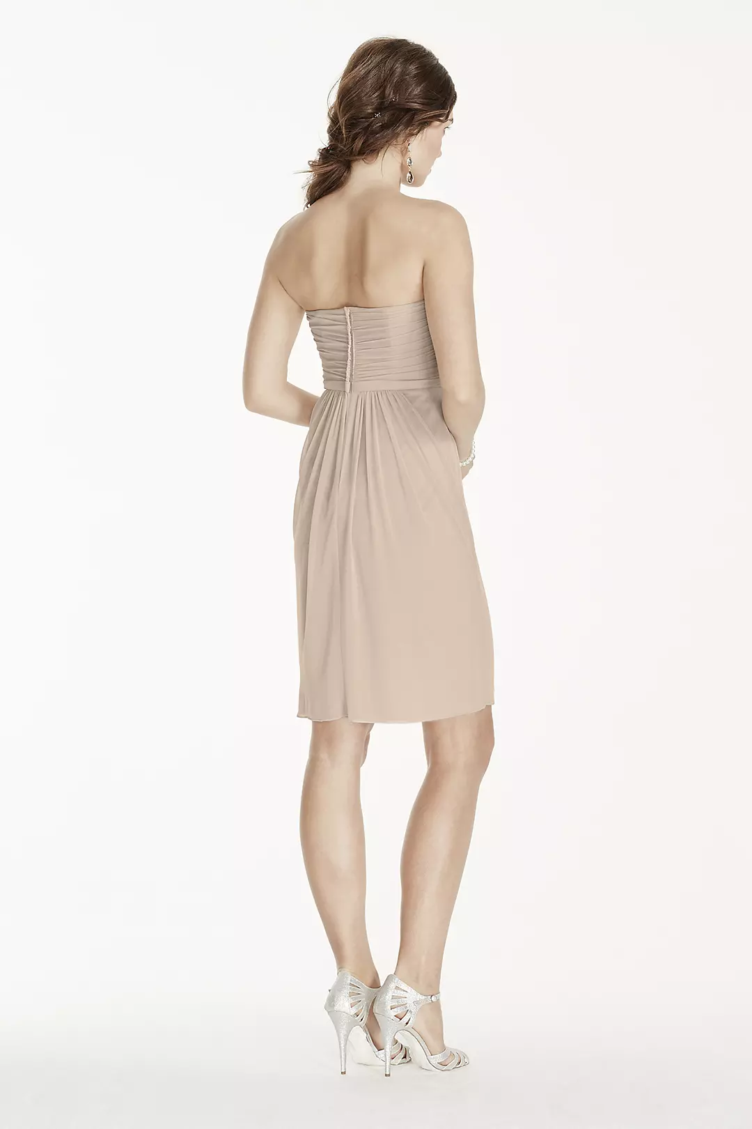 Short Strapless Mesh Dress with Pleated Bodice Image 2