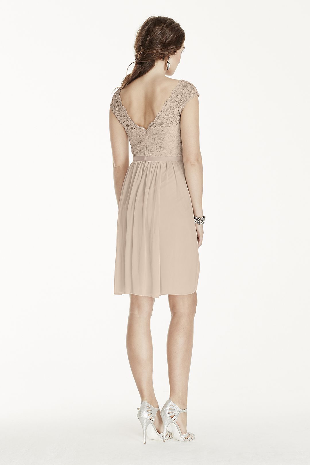 Short Lace and Mesh Dress with Illusion Neckline Image 2