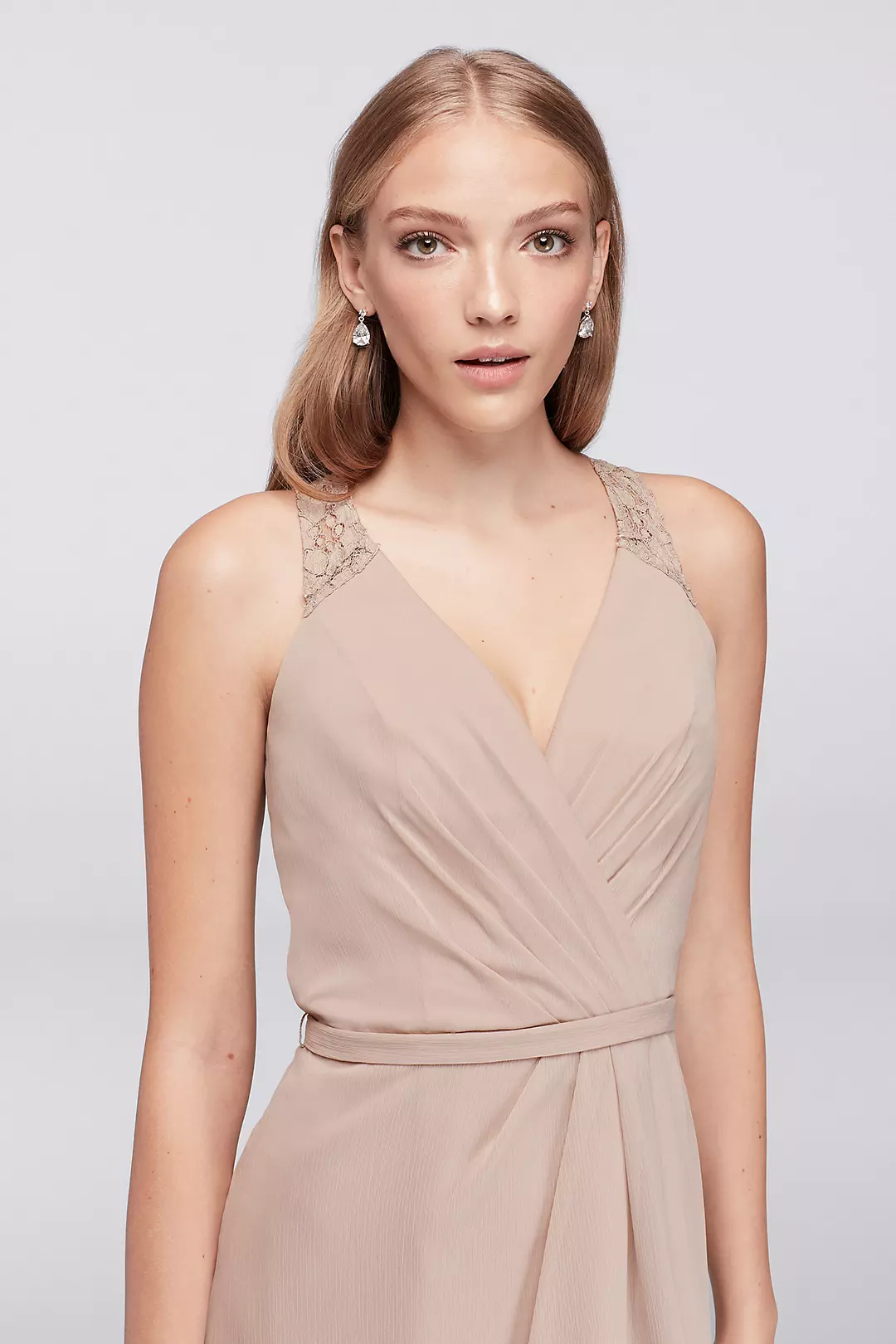 Chiffon V-Neck Dress with Lace Back Image 3