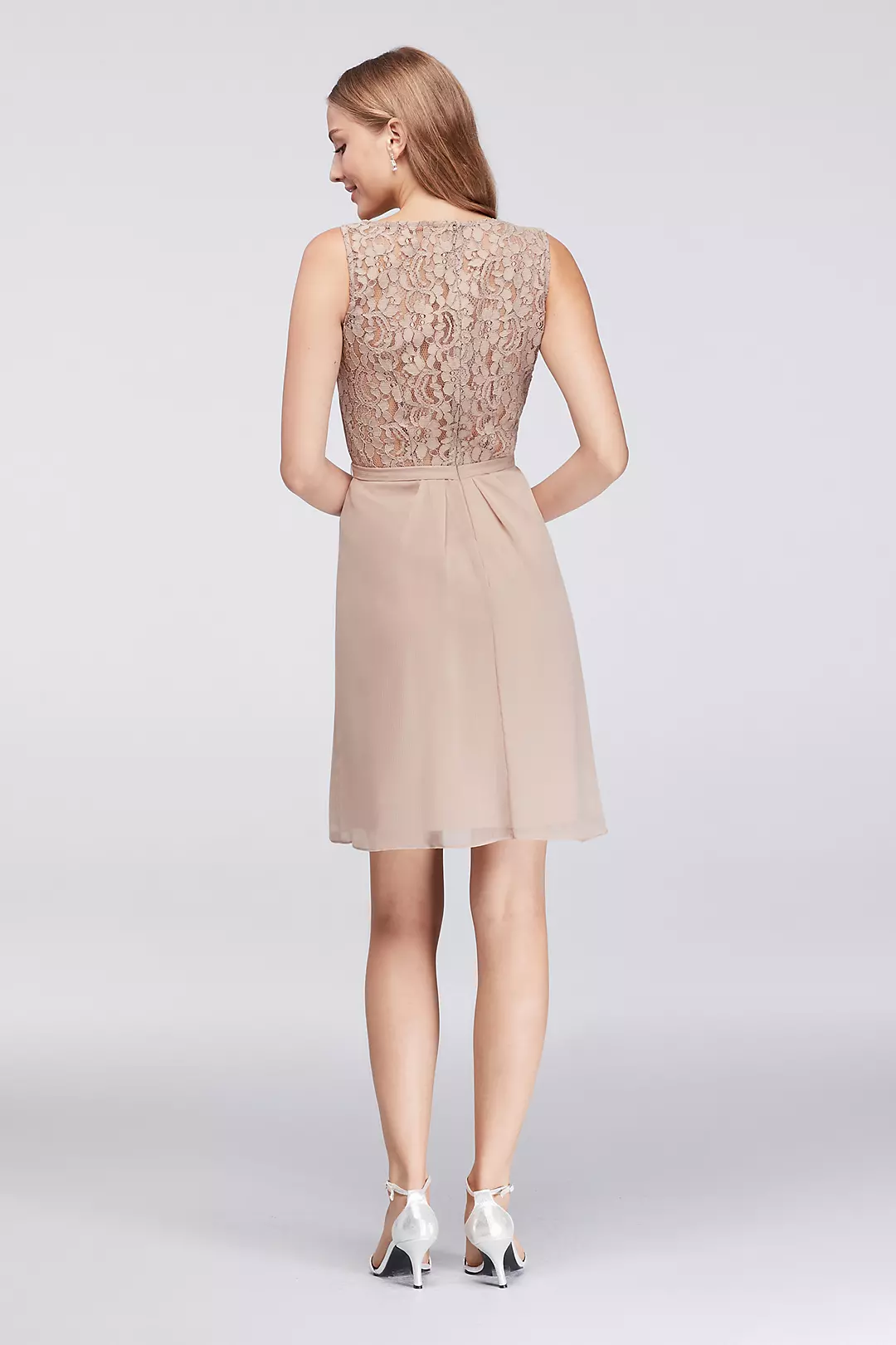 Chiffon V-Neck Dress with Lace Back Image 2