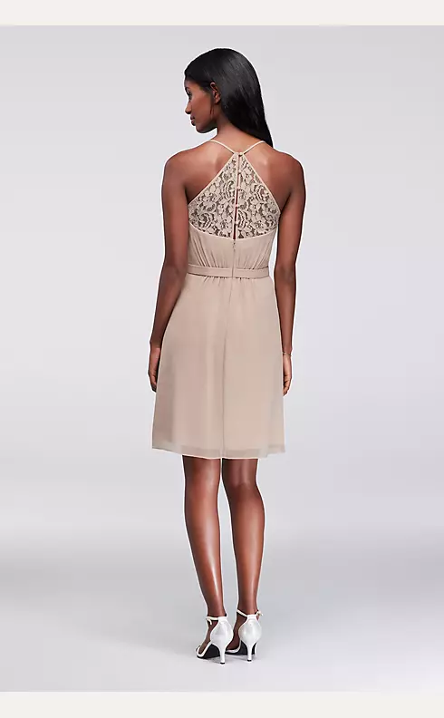 Skinny Strap Chiffon Dress with Lace Back Image 2