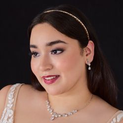 closeup of bride wearing a jewelry and earring set
