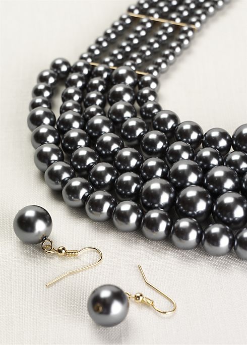 Layered Pearl Necklace and Earring Set Image