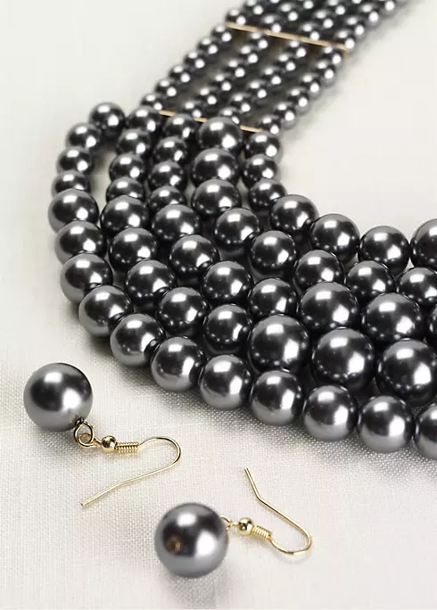 Layered Pearl Necklace and Earring Set Image 1