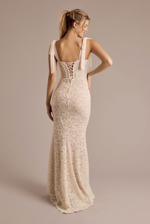 Lace Sheath Dress with Bow Straps | David's Bridal