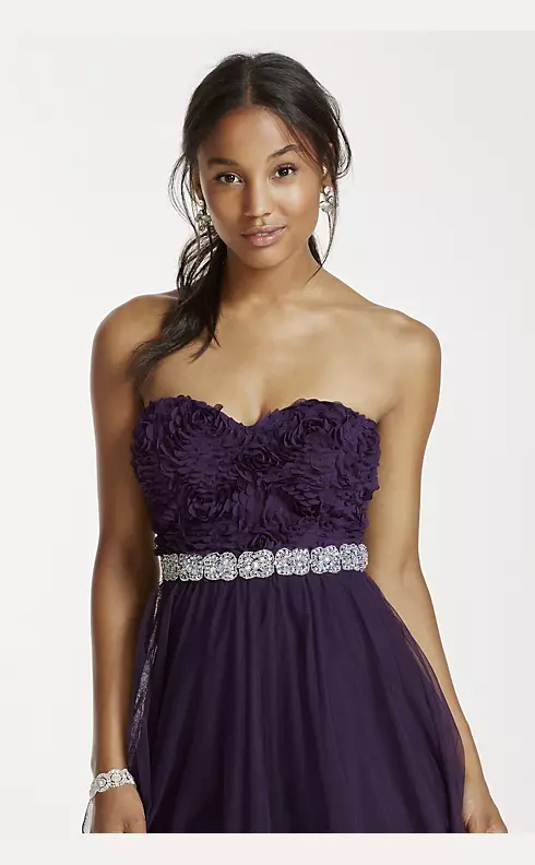 Strapless 3D Floral Bodice Dress with Tulle Skirt Image 3