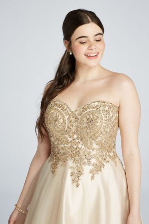 prom embroidered dress sweetheart neck lace