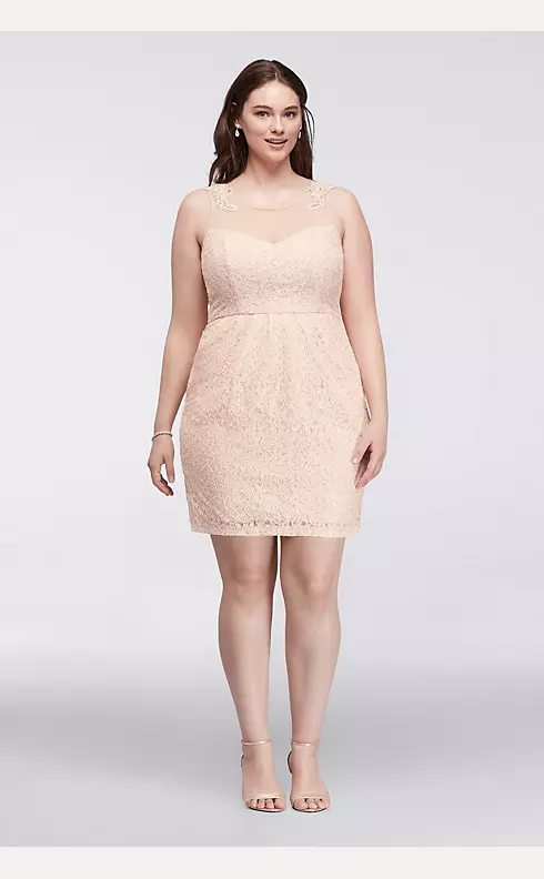 Short Sleeveless Glitter Lace Dress  Image 1