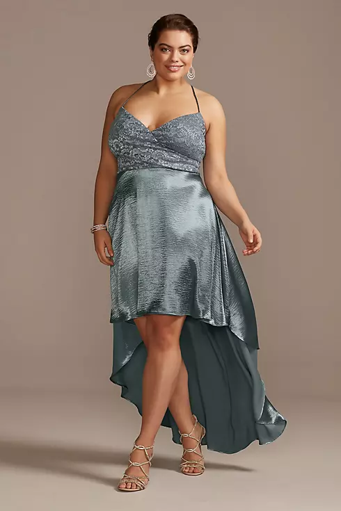 Lace and Brushed Satin High Low Strappy Dress Image 1