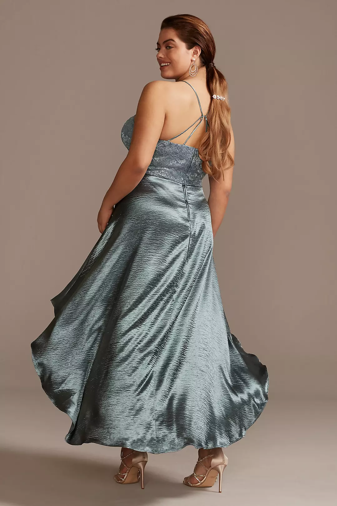 Lace and Brushed Satin High Low Strappy Dress Image 2