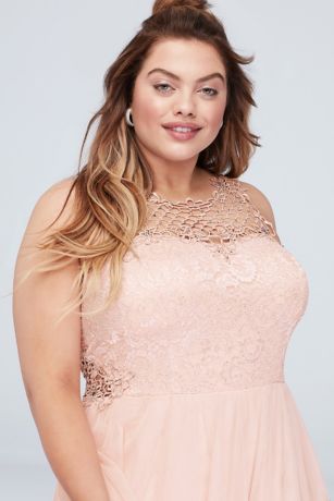 Glitter Lace Plus Size Gown with Geometric Panels | David's Bridal