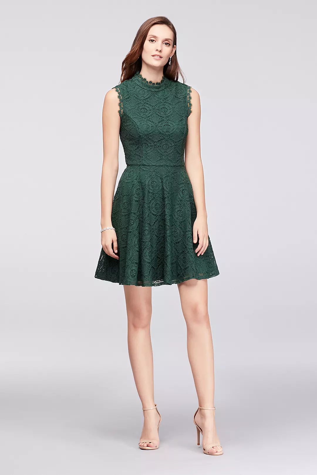 Mock-Neck Lace Fit-and-Flare Dress Image