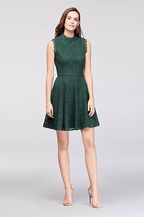 Mock-Neck Lace Fit-and-Flare Dress Image 1