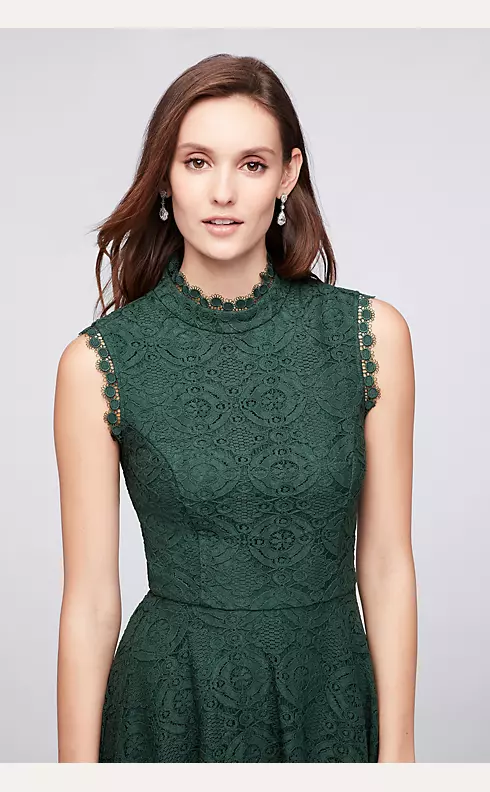 Mock-Neck Lace Fit-and-Flare Dress Image 3