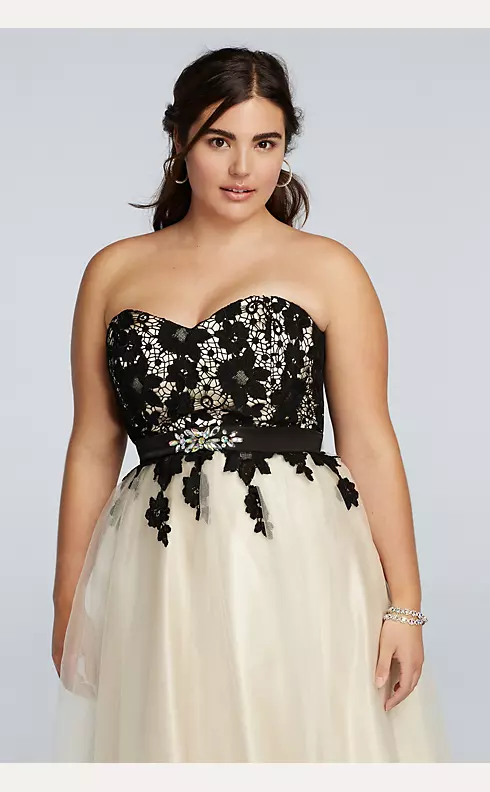 Strapless Lace Prom Dress with Tulle Skirt  Image 3