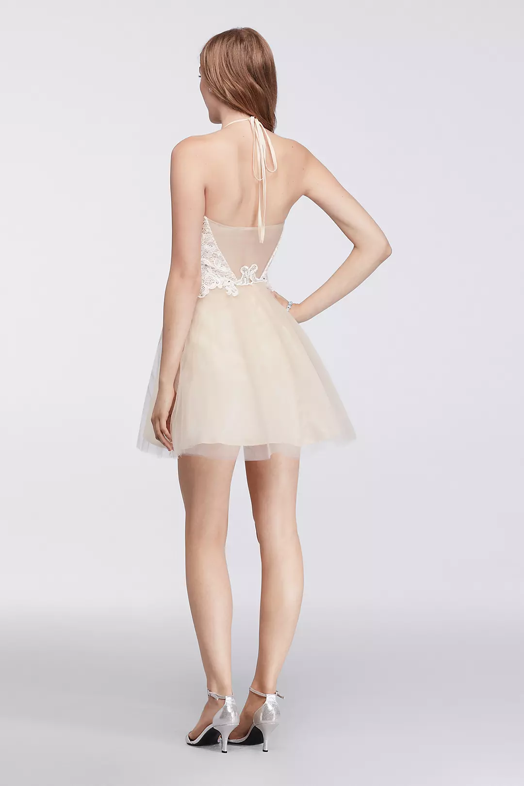 Short Halter Dress with Illusion Lace Neckline Image 2