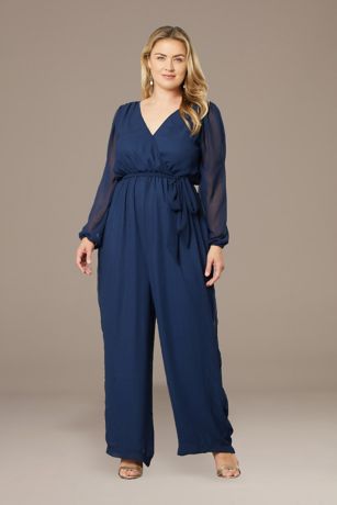 Plus Size Celina Chiffon Long Sleeve Jumpsuit