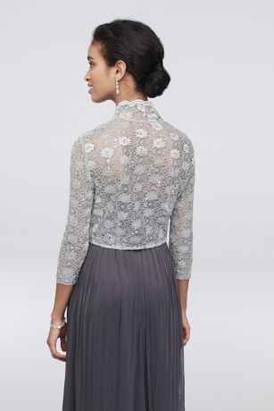 3/4 Sleeve Sequin Lace Jacket with Scalloped Trim | David's Bridal