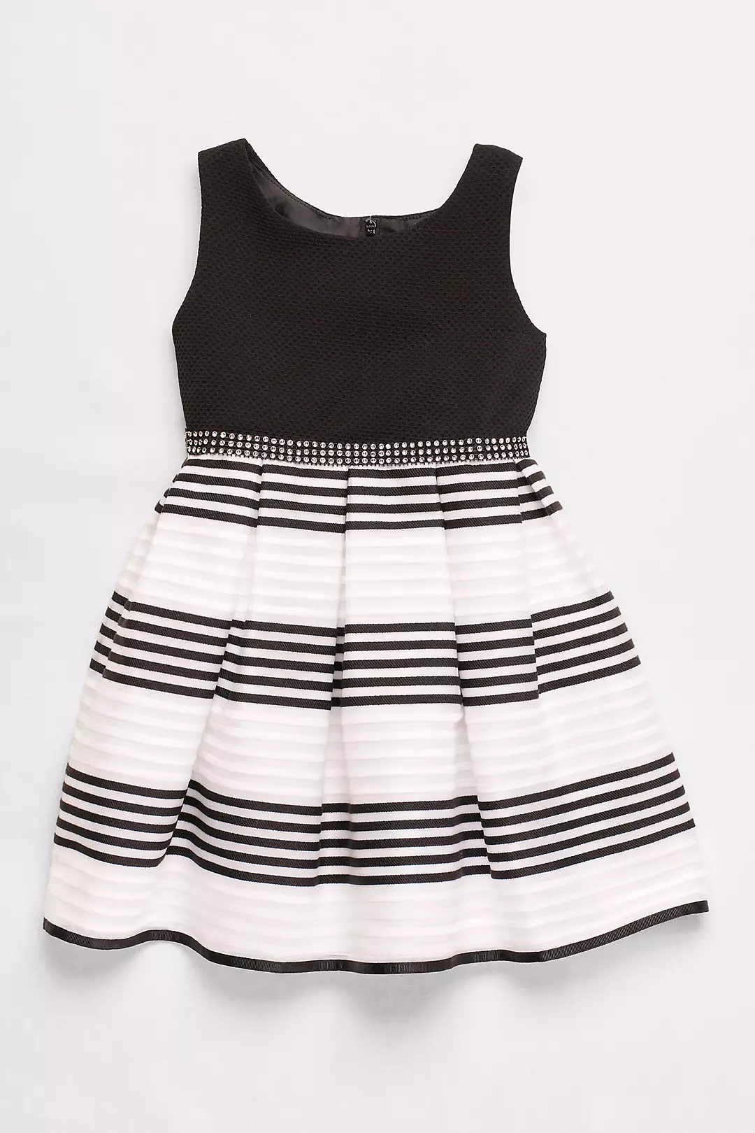 Striped Skirt Fit and Flare Dress with Beaded Belt Image 2