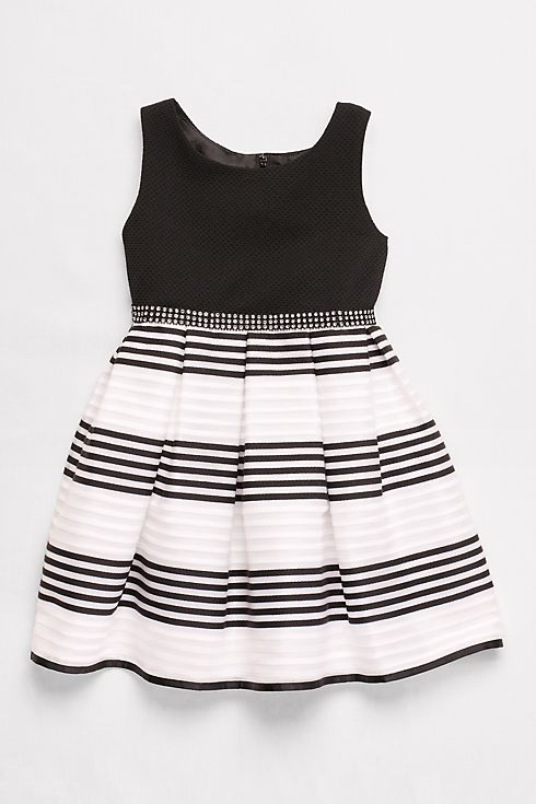 Striped Skirt Fit and Flare Dress with Beaded Belt Image 3