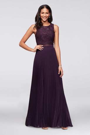 Sequined Faux Two-Piece Dress with Pleated Skirt David's Bridal