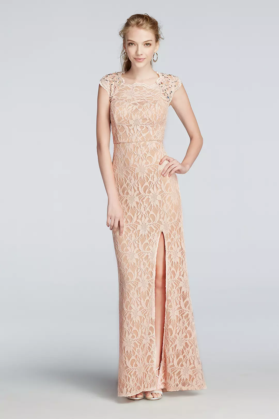 All Over Lace Prom Dress with Side Slit Skirt Image