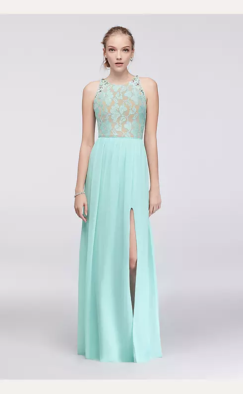 Sleeveless Glitter Lace and Chiffon Dress Image 1