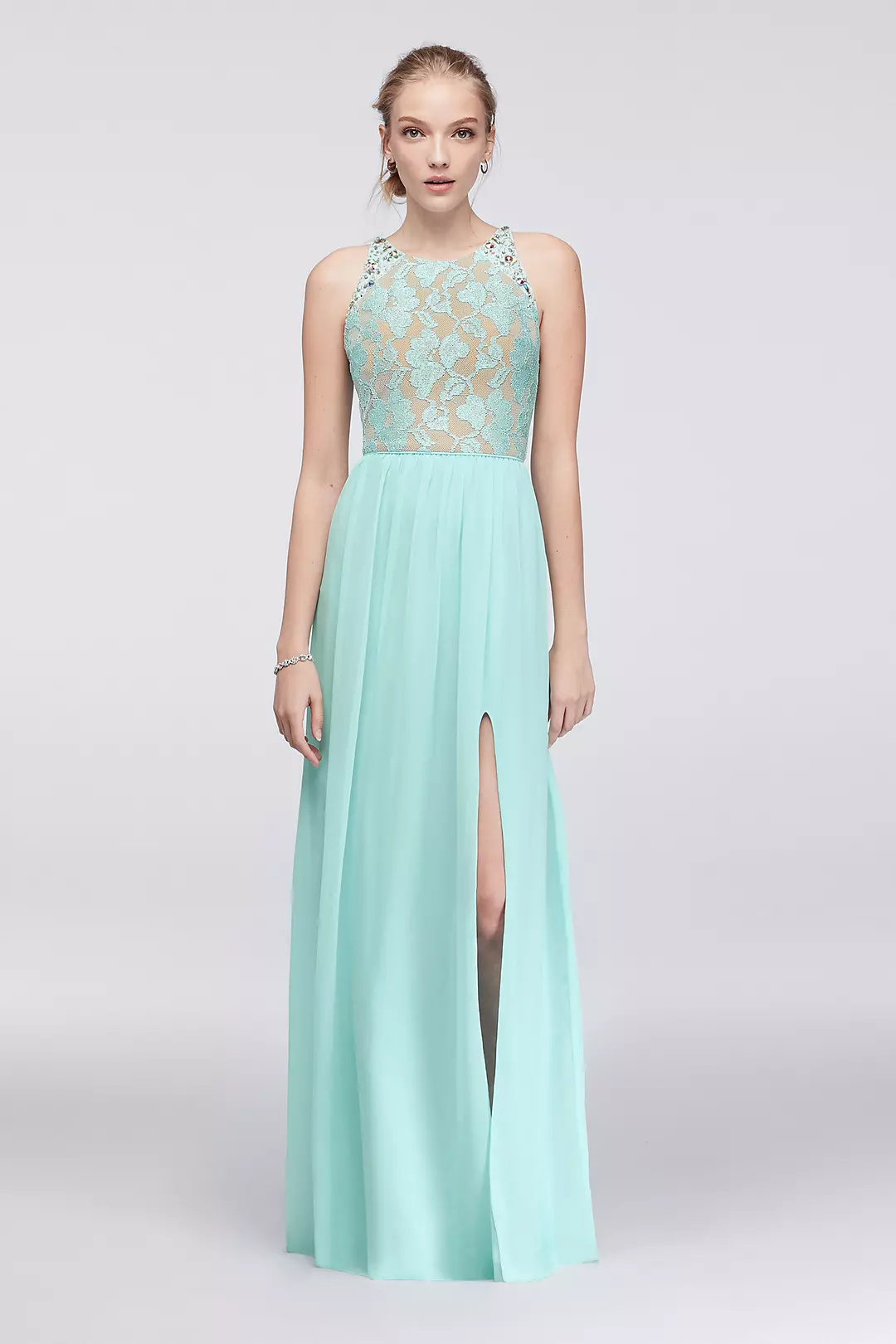 Sleeveless Glitter Lace and Chiffon Dress Image