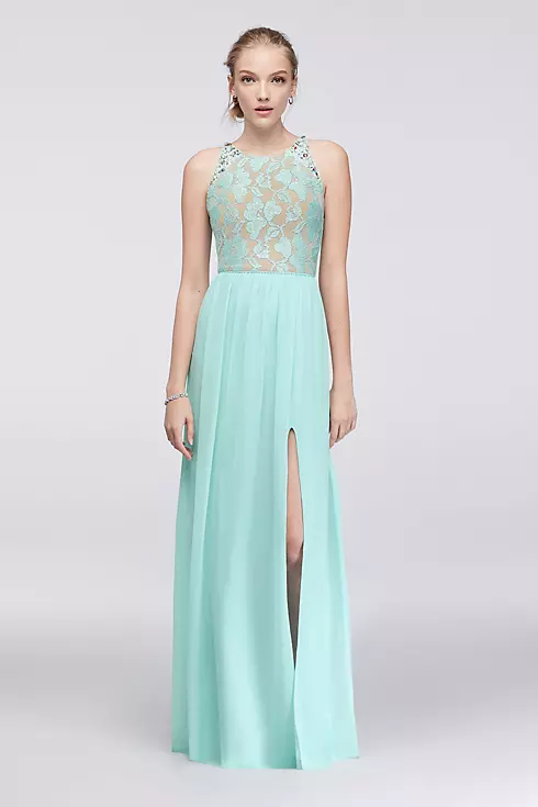 Sleeveless Glitter Lace and Chiffon Dress Image 1