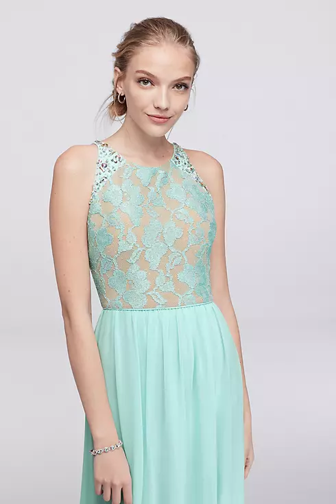 Sleeveless Glitter Lace and Chiffon Dress Image 3