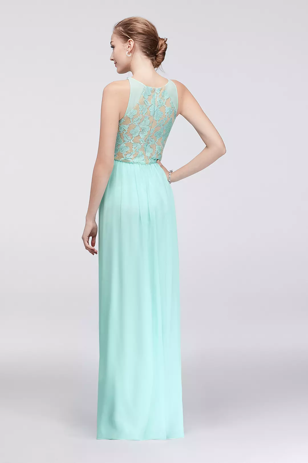 Sleeveless Glitter Lace and Chiffon Dress Image 2