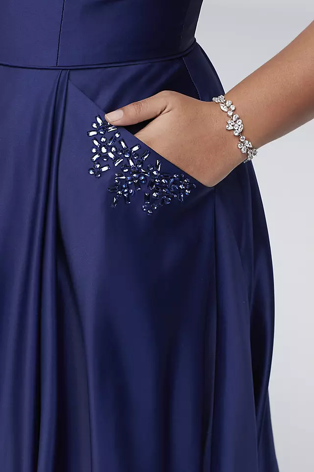 Satin V-Neck Ball Gown with Jeweled Slash Pockets Image 4