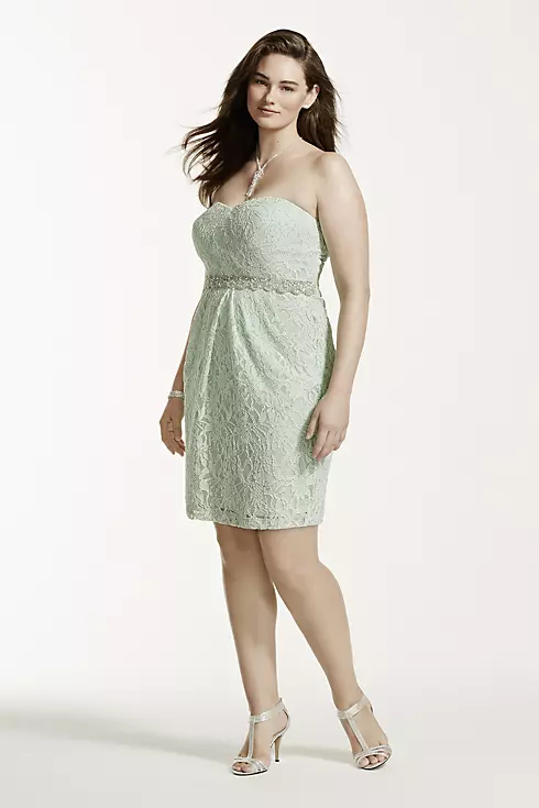 Strapless Sequin Waist Short Lace Dress Image 1