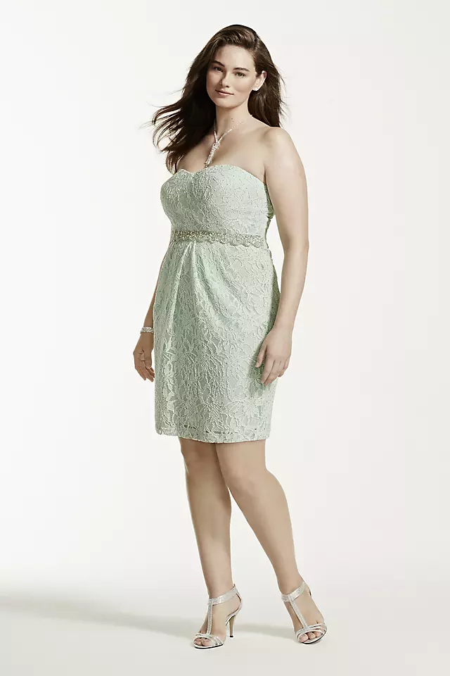 Strapless Sequin Waist Short Lace Dress Image