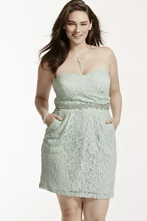 Strapless Sequin Waist Short Lace Dress Image 4