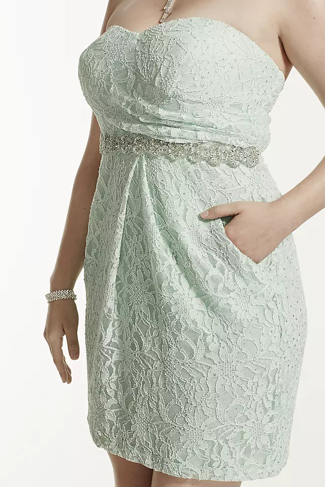 Strapless Sequin Waist Short Lace Dress Image 3