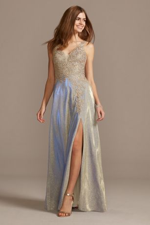 xscape embellished mock wrap gown