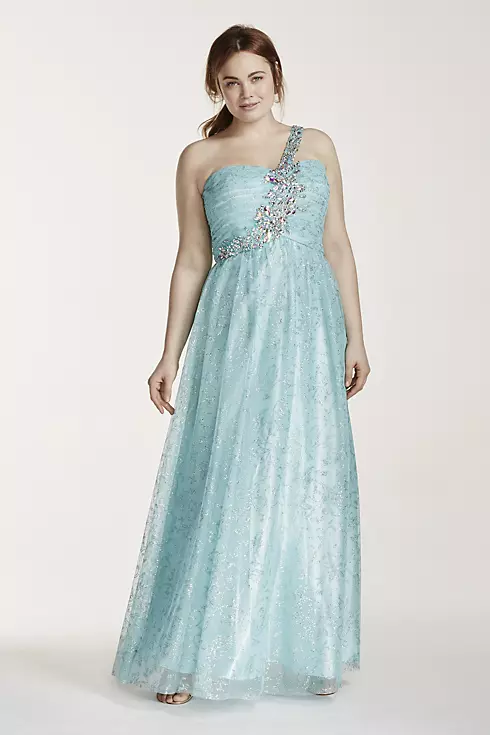 One Shoulder Tulle Prom Dress with Crystal Beading Image 1