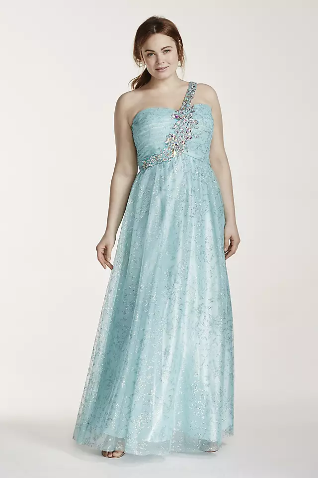One Shoulder Tulle Prom Dress with Crystal Beading Image