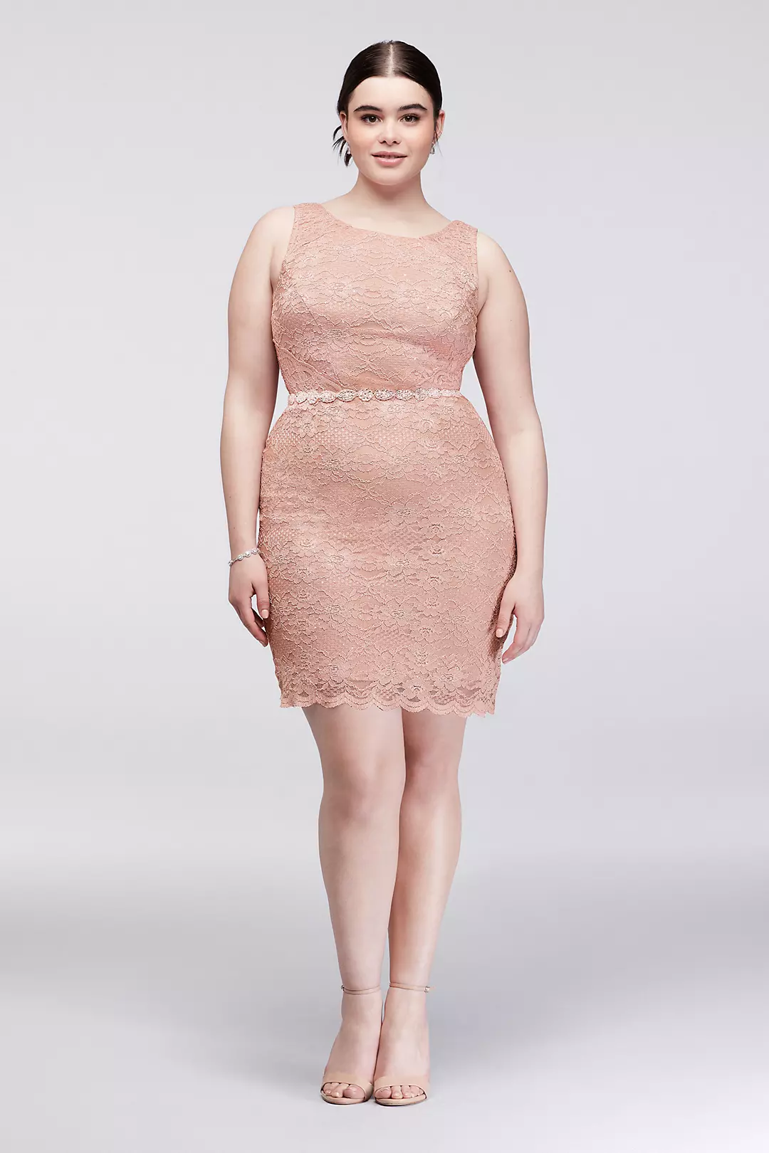 Sleeveless Lace Cocktail Dress with Beaded Waist Image