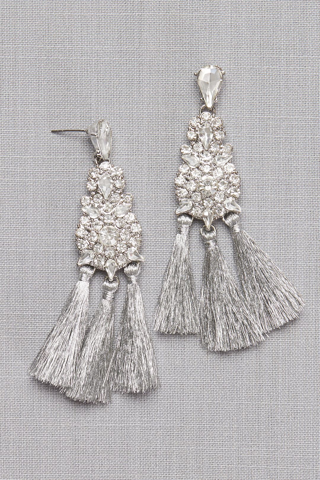 Thread Fringe Crystal Cluster Earrings Image 1