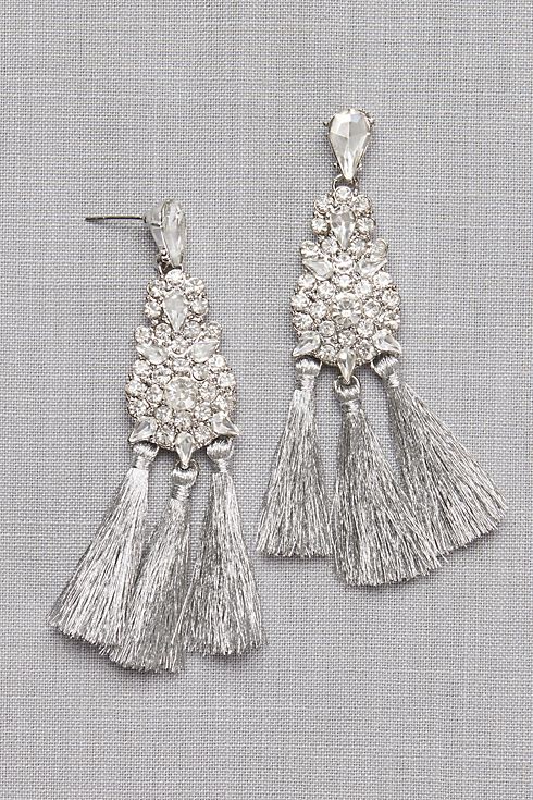 Thread Fringe Crystal Cluster Earrings Image 1